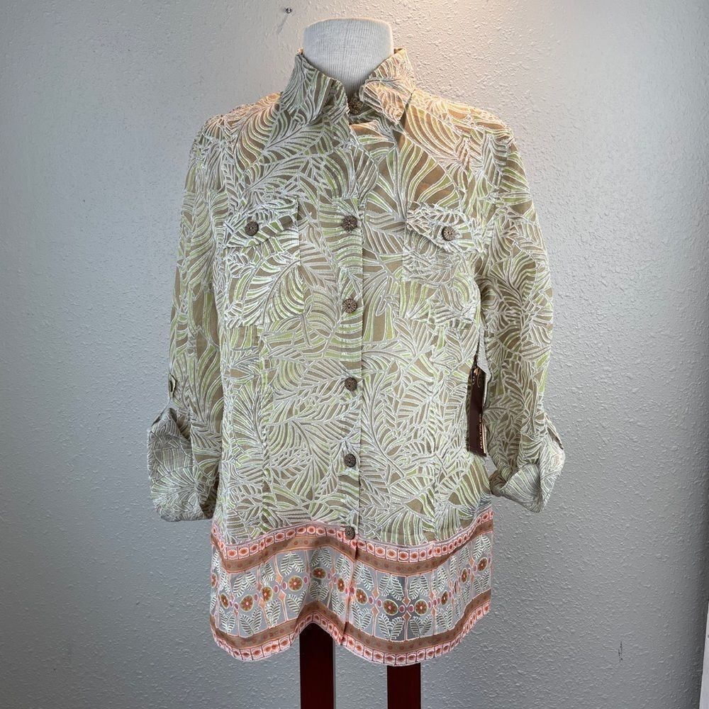 NWT Multiples Sheer Button Down Top Size L